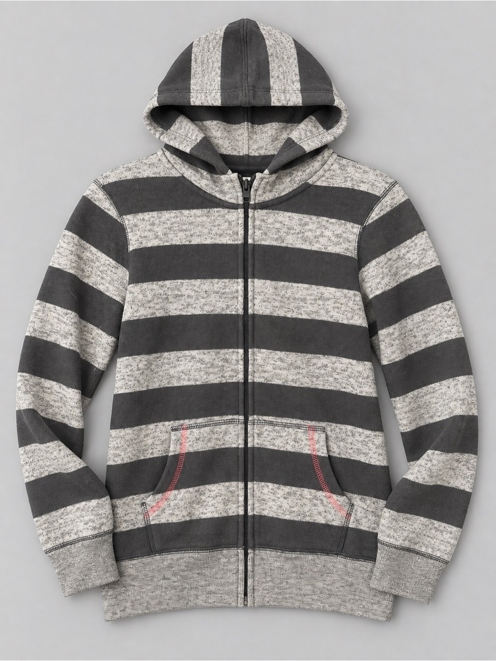 Vintage Y2K Billabong Grey Striped Full Zip Hoodie Pink Stitching